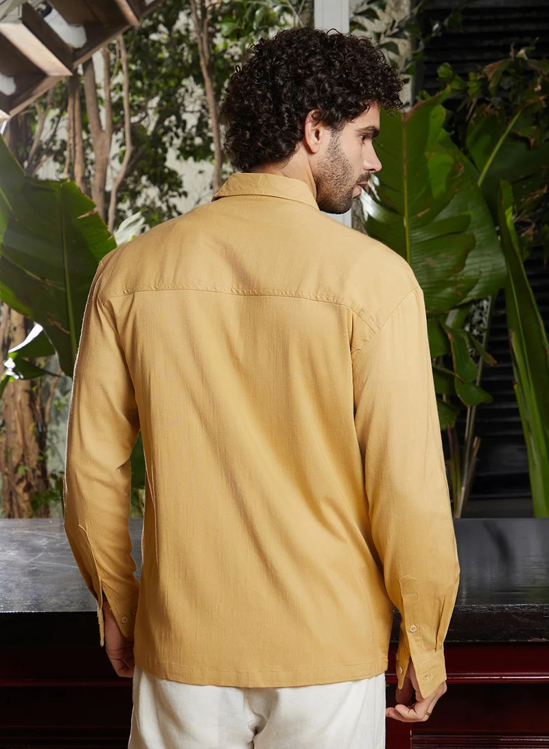 Campus Sutra Men's Yellow Ochre Modular-Utility Oversized Shirt