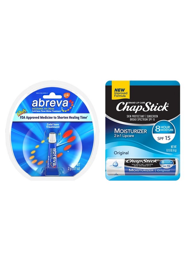 abreva - 10 Percent Docosanol Cold Sore Treatment Fever Blister And Cold Sore Cream 0.07 Oz Plus Chapstick Moisturizer Original Lip Balm 0.15 Oz Value Pack - Image 1