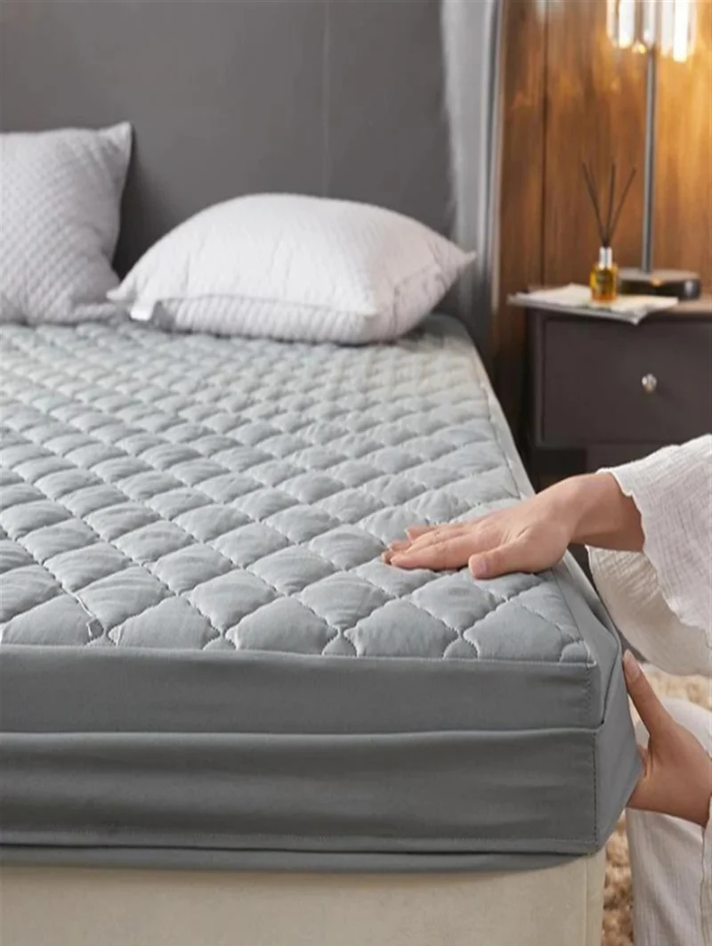 Nart Home Quilted Mattress Protector Fitted Mattresses Set Gray Color Quilted Bed Sheets and Pillows Set