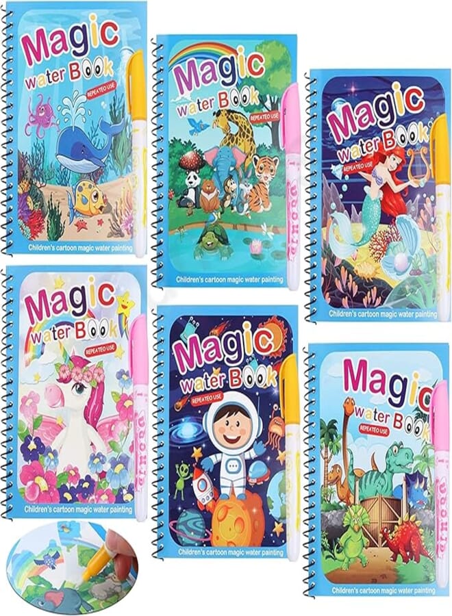 FunBlast FunBlast Magic Water Painting Book with Magic Doodle Pen for Kids - Reusable Painting Scrap Kit, Water Coloring Drawing Sheets for Kids, Boys and Toddlers – Pack of 6 - Assorted Color and Design