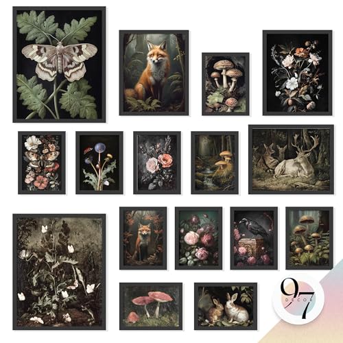 97 Decor 16 Pcs Dark Cottagecore Decor Large Cottage Core Wall Art Moody Woodland Forest Decorations Mushroom Posters For Room Aesthetic Pictures Vintage Nature Prints For Home Bedroom Unframed - Image 1