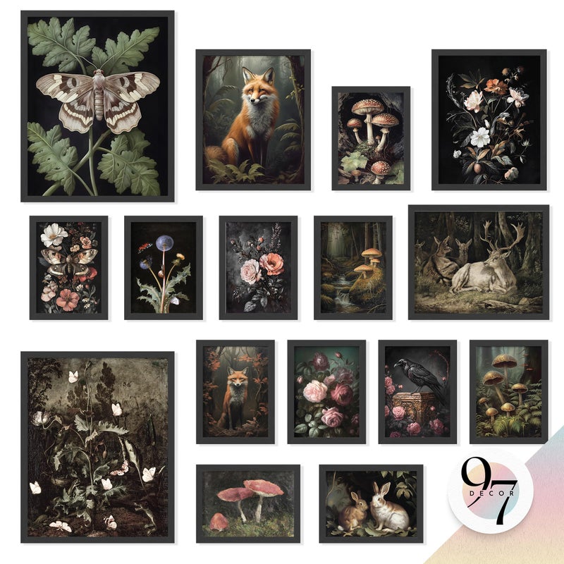 97 Decor 16 Pcs Dark Cottagecore Decor Large Cottage Core Wall Art Moody Woodland Forest Decorations Mushroom Posters For Room Aesthetic Pictures Vintage Nature Prints For Home Bedroom Unframed - Image 2
