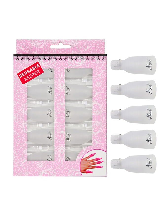 AKOAK 10 Pcs Plastic Nail Soaker Remover Cap Clip UV Gel Nail Polish Removal Tool, Reusable (White) - Image 1