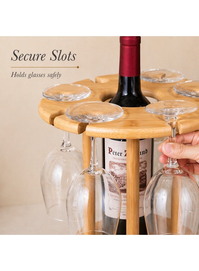 Honey Bee Bamboo Wine Glass Drying Rack & Bottle Holder, Countertop Wine Glass Stand with Bottle Storage Organizer, Space Saving Bar Rack for Wine Glasses & Bottles Kitchen Bar Display - Image 5