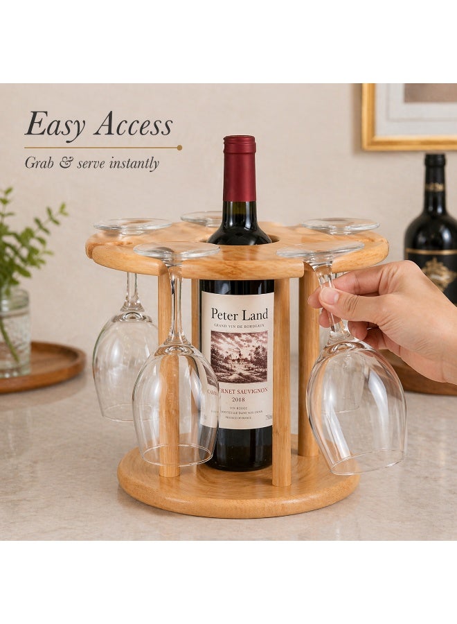 Honey Bee Bamboo Wine Glass Drying Rack & Bottle Holder, Countertop Wine Glass Stand with Bottle Storage Organizer, Space Saving Bar Rack for Wine Glasses & Bottles Kitchen Bar Display - Image 4