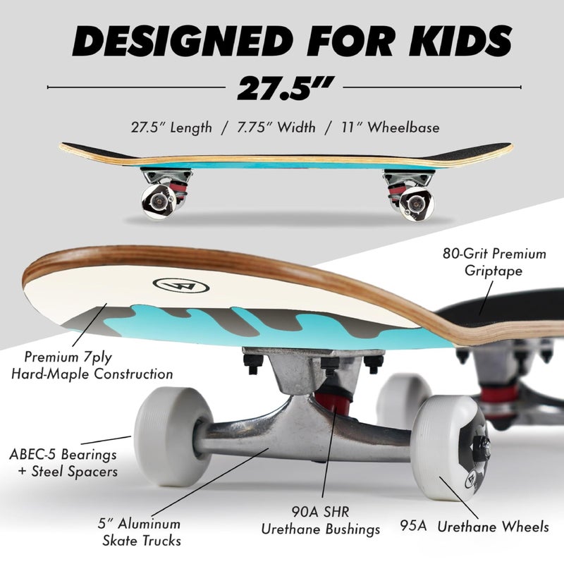Magneto Kids Skateboard - 7-Ply Maple Deck - Double Kicktail Tricks for Girls Skateboard - Smooth 51mm 95A Wheels & Ice Cream Graphic - 27.5 in x 7.75 in, Ice Cream - Image 4