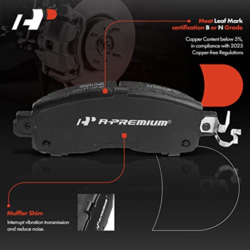 A-Premium Front Ceramic Disc Brake Pads Set Compatible with Select Nissan Models - Altima 2013-2020, LEAF 2014-2017, with Hardware, 4 Pcs - Image 2