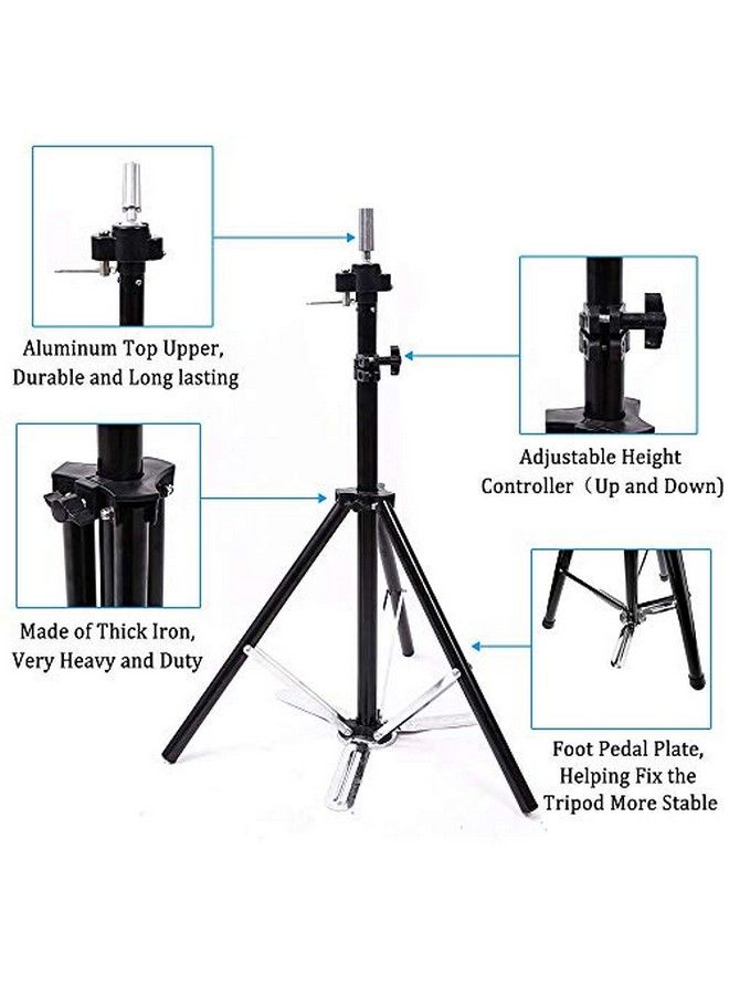 Foreign Holics Wig Stand Tripod Mannequin Head Adjustable Black Manikin Stand With Foot Pedal Duty Heavy Stable Canvas Block Head Holder For Wigs Salonshairdressingcosmetologist (Wig Head Stands) - Image 4