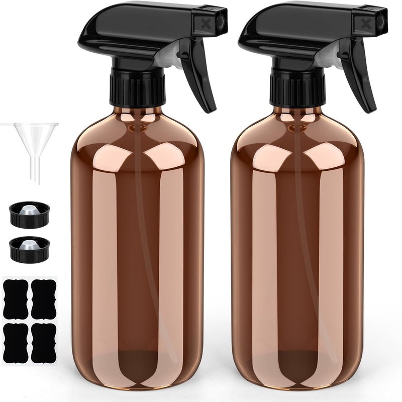 Bontip Glass Spray Bottle, Amber Glass Spray Bottle Set & Accessories for Non-toxic Window Cleaners Aromatherapy Facial Hydration Watering Flowers Hair Care (2 Pack/8 oz) (Amber) - Image 1