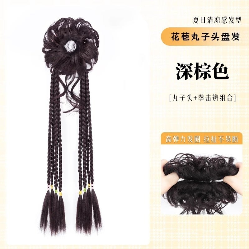 One-Piece Internet-Famous Qi Twist Boxing Braid Dragon Beard Dragon Beard Ball Head Natural New Chinese Style Dragon Beard Blast Head Curl Hair Ring - Image 1