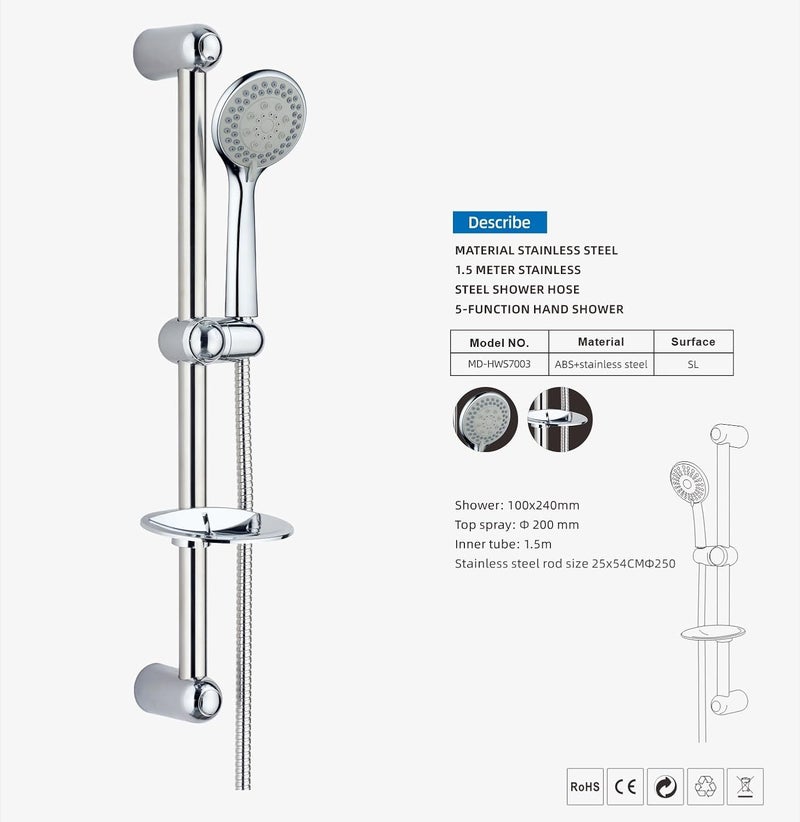 Premium Stainless Steel Shower Set – 5-Function Handheld Shower Head with 1.5m Hose and Adjustable Rod - Image 4