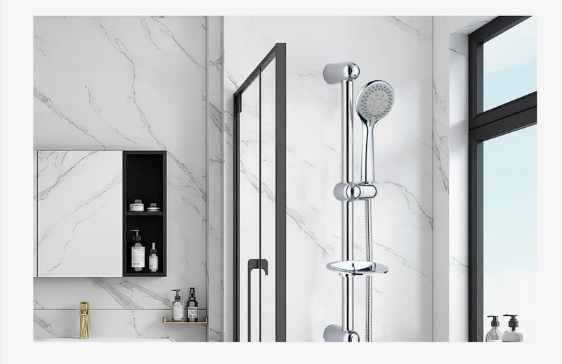 Premium Stainless Steel Shower Set – 5-Function Handheld Shower Head with 1.5m Hose and Adjustable Rod - Image 2