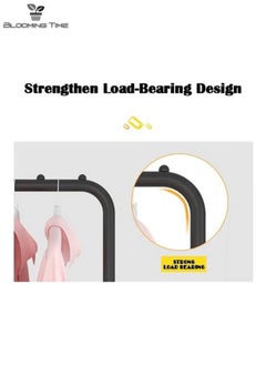 BLOOMING TIME Double-Row Household Simple Floor-To-Ceiling Clothes Racks, Hangers, With A Layer Of Storage Racks For Sundries, Black  - Image 2