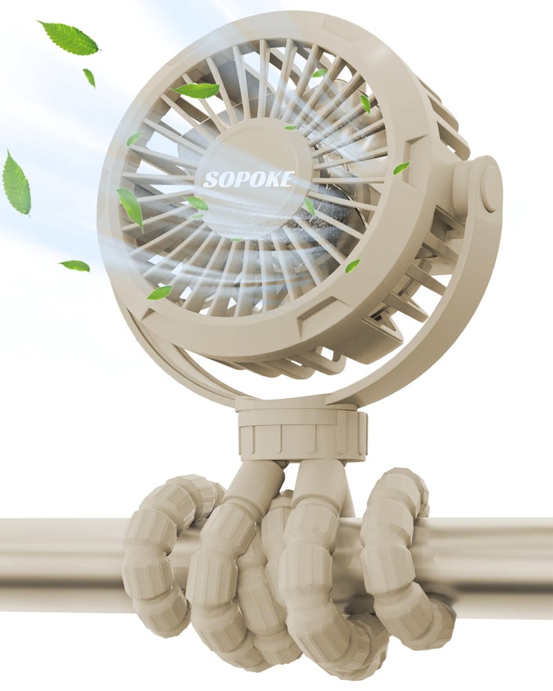 SOPOKE Mini Portable Baby Stroller Fan3 Speed Personal Handheld FanBattery Operated Rechargeable 360 Flexible Tripod Cooling Fan Suitable for Car Seat Crib Treadmill Golf Cart TravelYellow