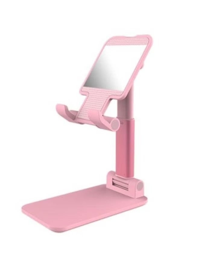 Folding Desktop Stand Holder for Mobile Phones and Tablets up to 11”, Adjustable Height and Angle for Video Calls, Study, Gaming Pink.