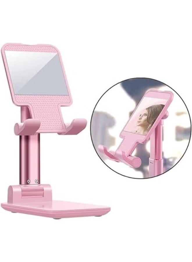 Folding Desktop Stand Holder for Mobile Phones and Tablets up to 11”, Adjustable Height and Angle for Video Calls, Study, Gaming Pink.
