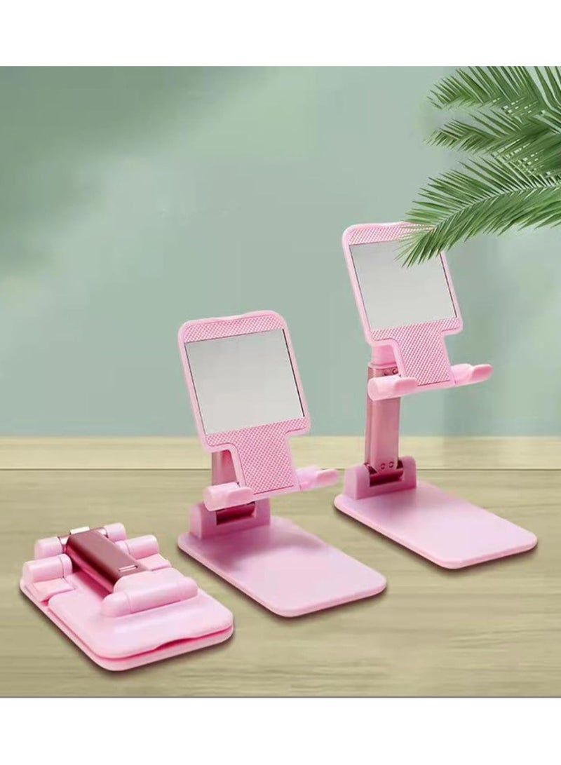 Folding Desktop Stand Holder for Mobile Phones and Tablets up to 11”, Adjustable Height and Angle for Video Calls, Study, Gaming Pink.