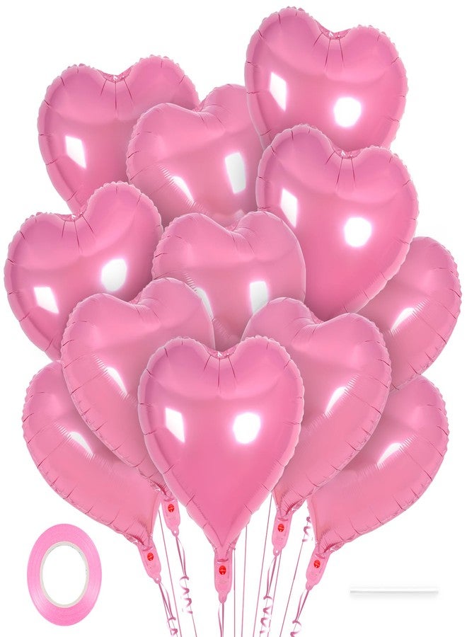 YOTHORN 12 Pcs Heart Balloons,18 inch Pink Heart Foil Balloons Love Balloons Valentine Balloons for Birthday Party Wedding Engagement Party Baby Shower Valentine Day Decorations (pink) - Image 1