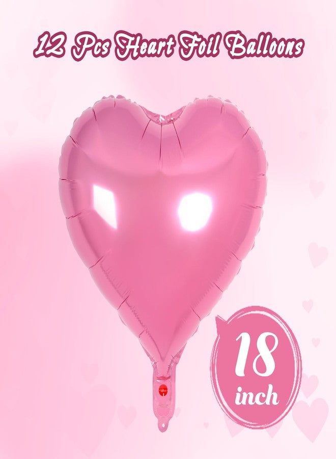 YOTHORN 12 Pcs Heart Balloons,18 inch Pink Heart Foil Balloons Love Balloons Valentine Balloons for Birthday Party Wedding Engagement Party Baby Shower Valentine Day Decorations (pink) - Image 2
