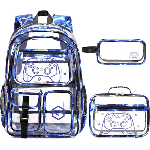 DIGOBAY 3PCS Cool Luminous Clear Backpack for Boys Kids Gamer Bookbag for School See Through PVC Transparent Backpacks with Lunch Bag Pencil Case Clear Backpack Heavy Duty for School Stadium - Image 1