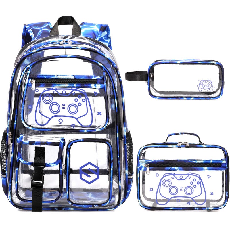 DIGOBAY 3PCS Cool Luminous Clear Backpack for Boys Kids Gamer Bookbag for School See Through PVC Transparent Backpacks with Lunch Bag Pencil Case Clear Backpack Heavy Duty for School Stadium - Image 2