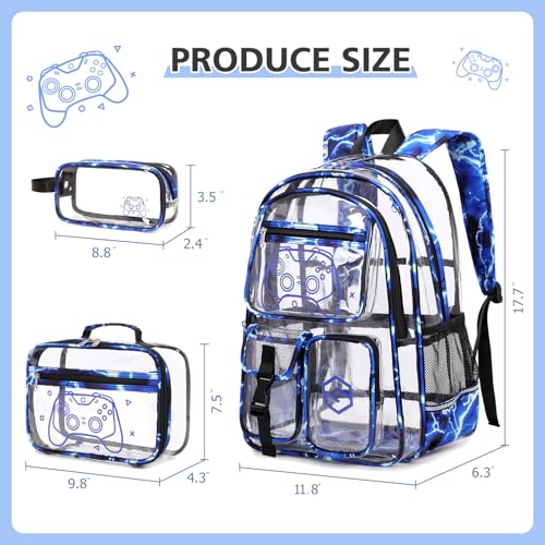 DIGOBAY 3PCS Cool Luminous Clear Backpack for Boys Kids Gamer Bookbag for School See Through PVC Transparent Backpacks with Lunch Bag Pencil Case Clear Backpack Heavy Duty for School Stadium - Image 3
