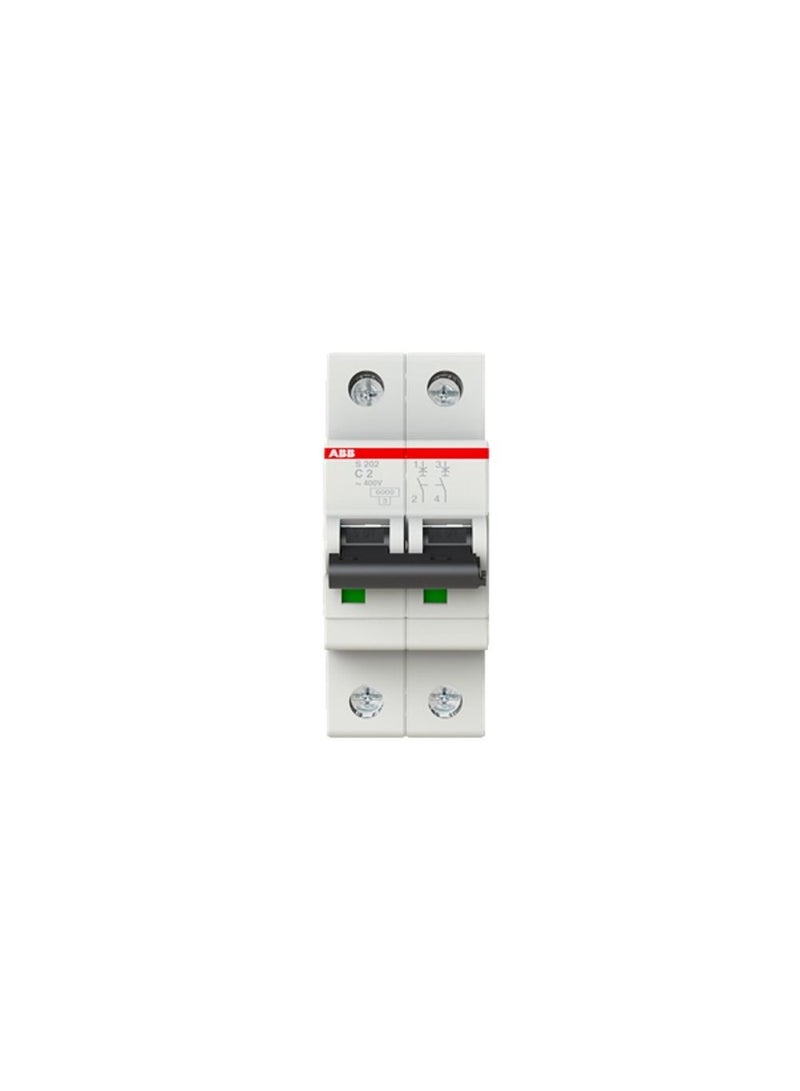 ABB ABB 2A 2 Pole Miniature Circuit Breaker 6KA TYPE C S202-C2 2CDS252001R0024 