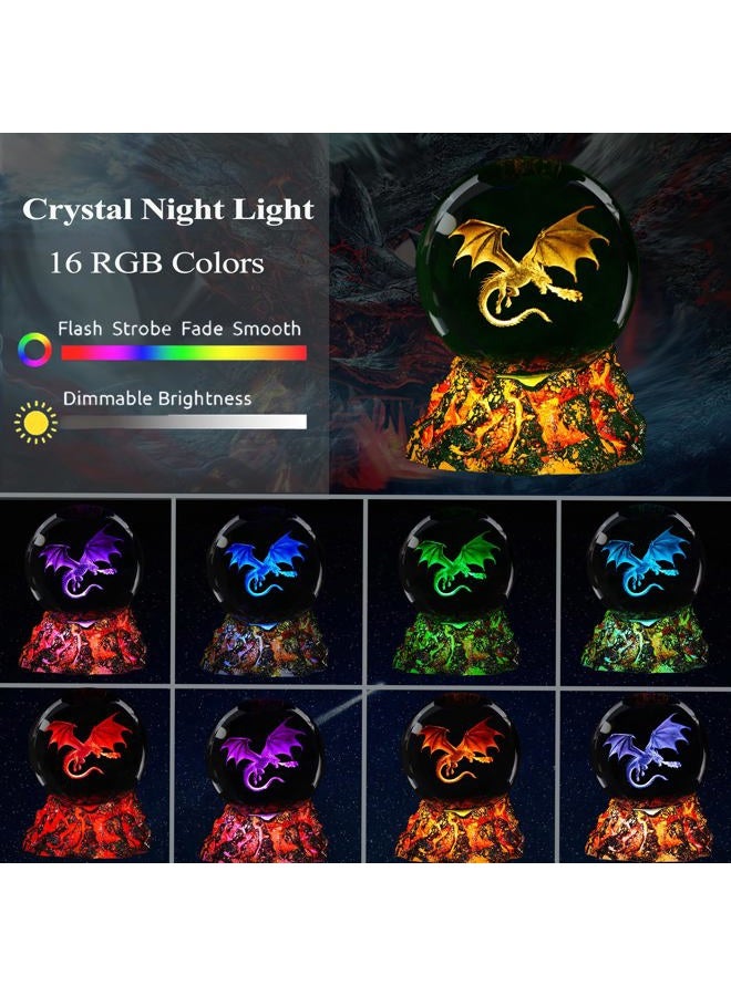 Posshe Dragon Night Light, 3.15 Inch (80mm) K9 Crystal Upgraded Volcanic Lava Base 3D Lamp with Remote 16 Color for Birthday Xmas Cool Figurines Dragon Gifts for Room Decor Boys Girls - Image 2