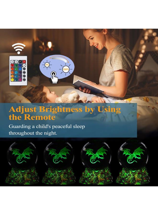 Posshe Dragon Night Light, 3.15 Inch (80mm) K9 Crystal Upgraded Volcanic Lava Base 3D Lamp with Remote 16 Color for Birthday Xmas Cool Figurines Dragon Gifts for Room Decor Boys Girls - Image 3