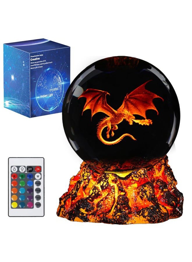 Posshe Dragon Night Light, 3.15 Inch (80mm) K9 Crystal Upgraded Volcanic Lava Base 3D Lamp with Remote 16 Color for Birthday Xmas Cool Figurines Dragon Gifts for Room Decor Boys Girls - Image 1