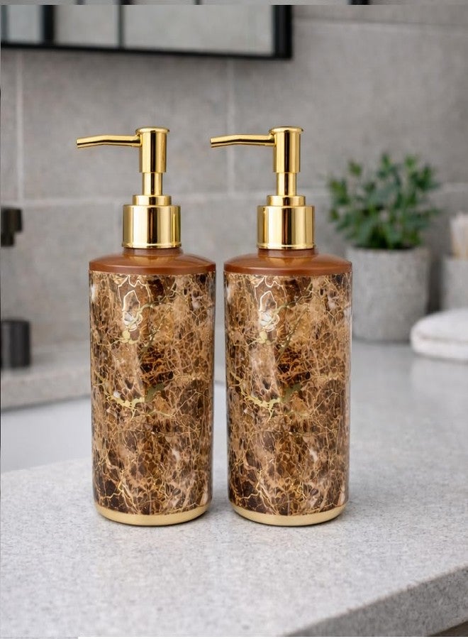 LAGET® Liquid Soap Dispenser 300ml | Handwash Bottle for Bathroom & Kitchen | Sanitizer, Lotion & Shampoo Dispenser | Pack of 2 Brown Marble Ptint - Image 1