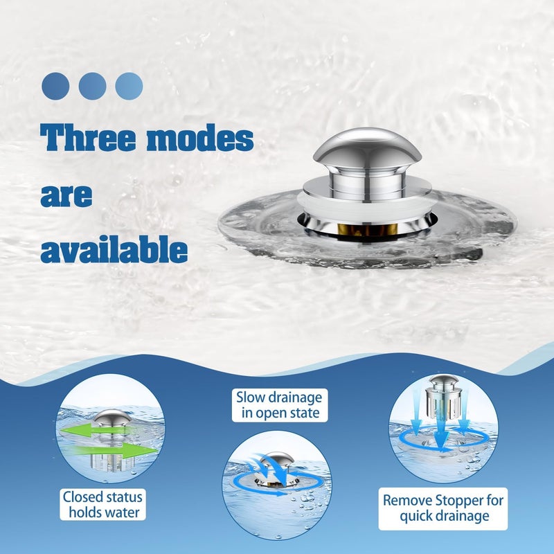 AONEZ 3-in-1 Pop Up Tub Drain Plug, Bathtub Drain Stopper, Bathtub Plug Drain Stopper, Tub Stopper, Anti-Clogging, for 1.42"-1.97" Drain HOL - Image 4