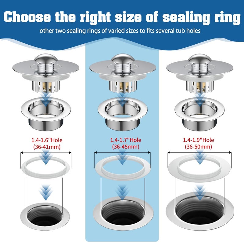 AONEZ 3-in-1 Pop Up Tub Drain Plug, Bathtub Drain Stopper, Bathtub Plug Drain Stopper, Tub Stopper, Anti-Clogging, for 1.42"-1.97" Drain HOL - Image 3