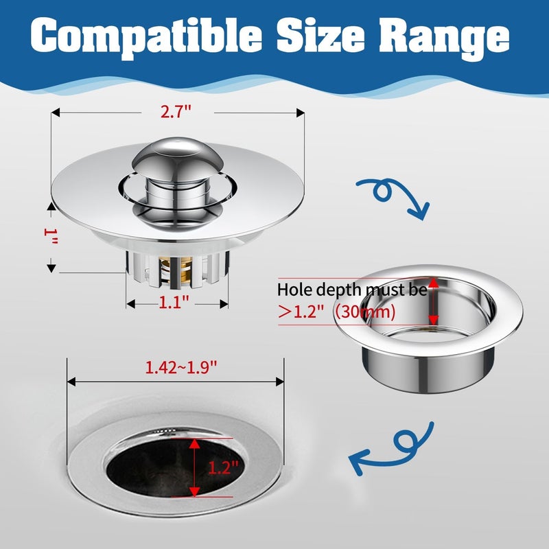 AONEZ 3-in-1 Pop Up Tub Drain Plug, Bathtub Drain Stopper, Bathtub Plug Drain Stopper, Tub Stopper, Anti-Clogging, for 1.42"-1.97" Drain HOL - Image 2