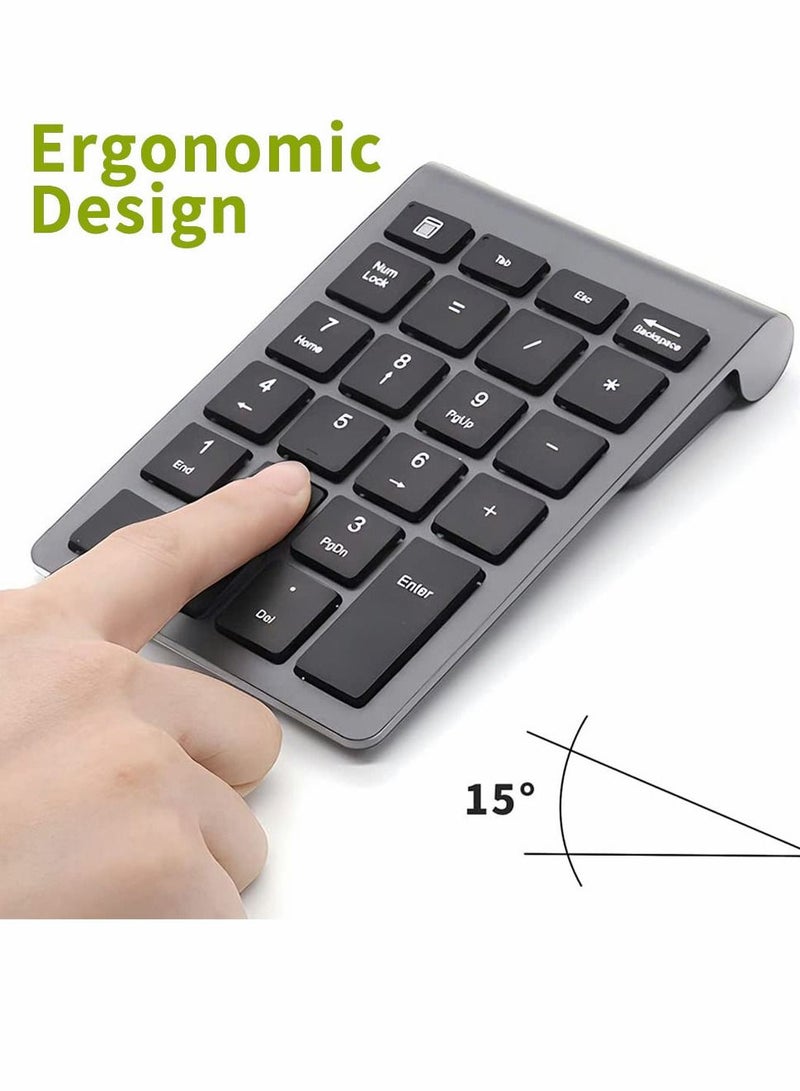 22 Keys Bluetooth Wireless Number Pad Rechargeable 10Key 2.4GHz Numeric Keypad Efficiently Data Entry with Arrow for Laptop Desktop MacBook Pro Air iMac iPhone iPad - Image 2