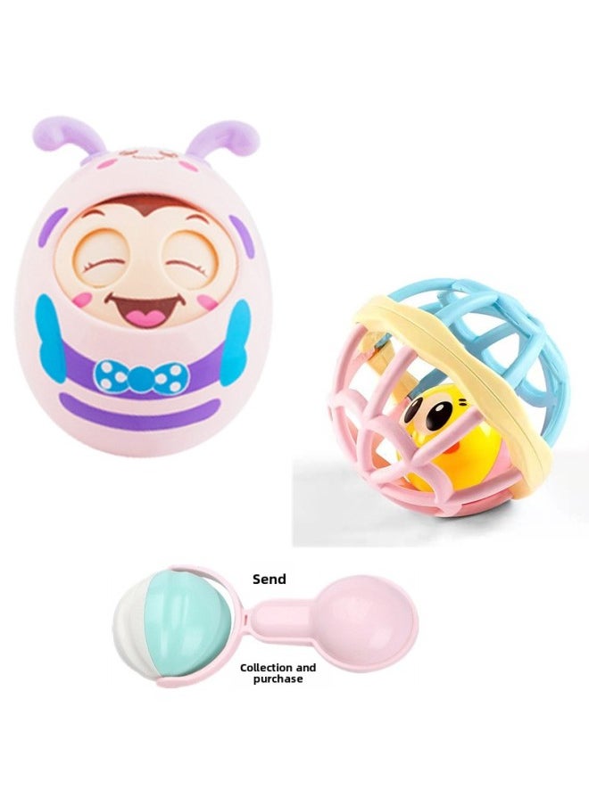 null - Tumbler Toy Baby Baby Can Bite Rattle Bell Blink 6 Months Child 1 Year Old Child Early Education Rattle-Color:Powder Tumbler + Soft Rubber Ball (super Affordable) Collection Plus Purchase And Delivery - Image 1