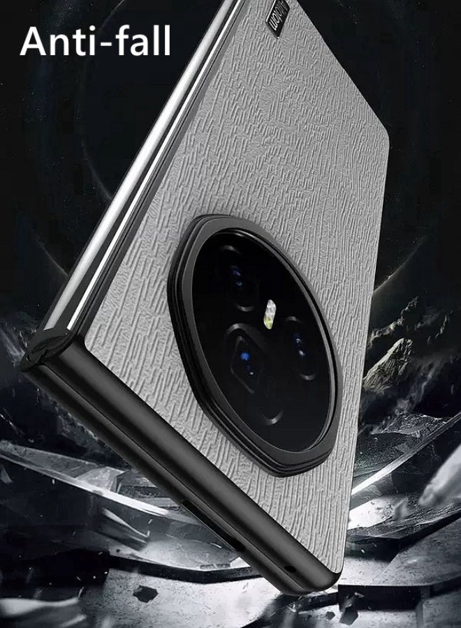 Case for Honor Magic V5, Raised Camera Lens Protection，Premium Tree Texture，Advanced Shockproof Honor Magic V5 Folding Cover，Ultra-Light Thin，Comfortable Touch，Gray - Image 2