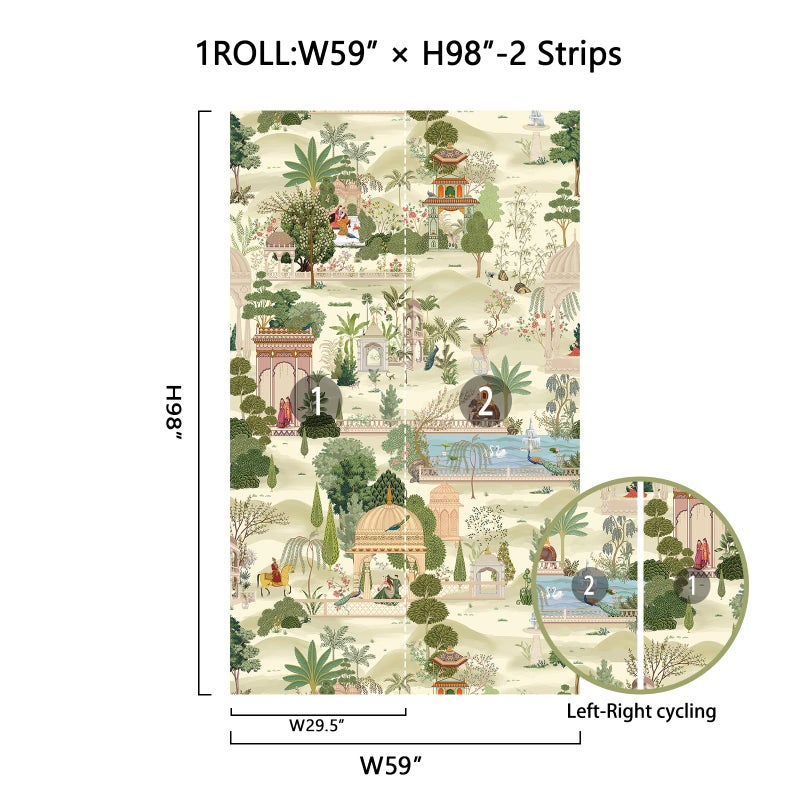 Zeeko Exotic Tropical Green Wall Murals Peel and Stick 59" W x 98" H Botanical Indian Garden Canvas Waterproof Self-Adhesive Removable Wallpaper for Hallway Large Art Wall Decor - Image 2