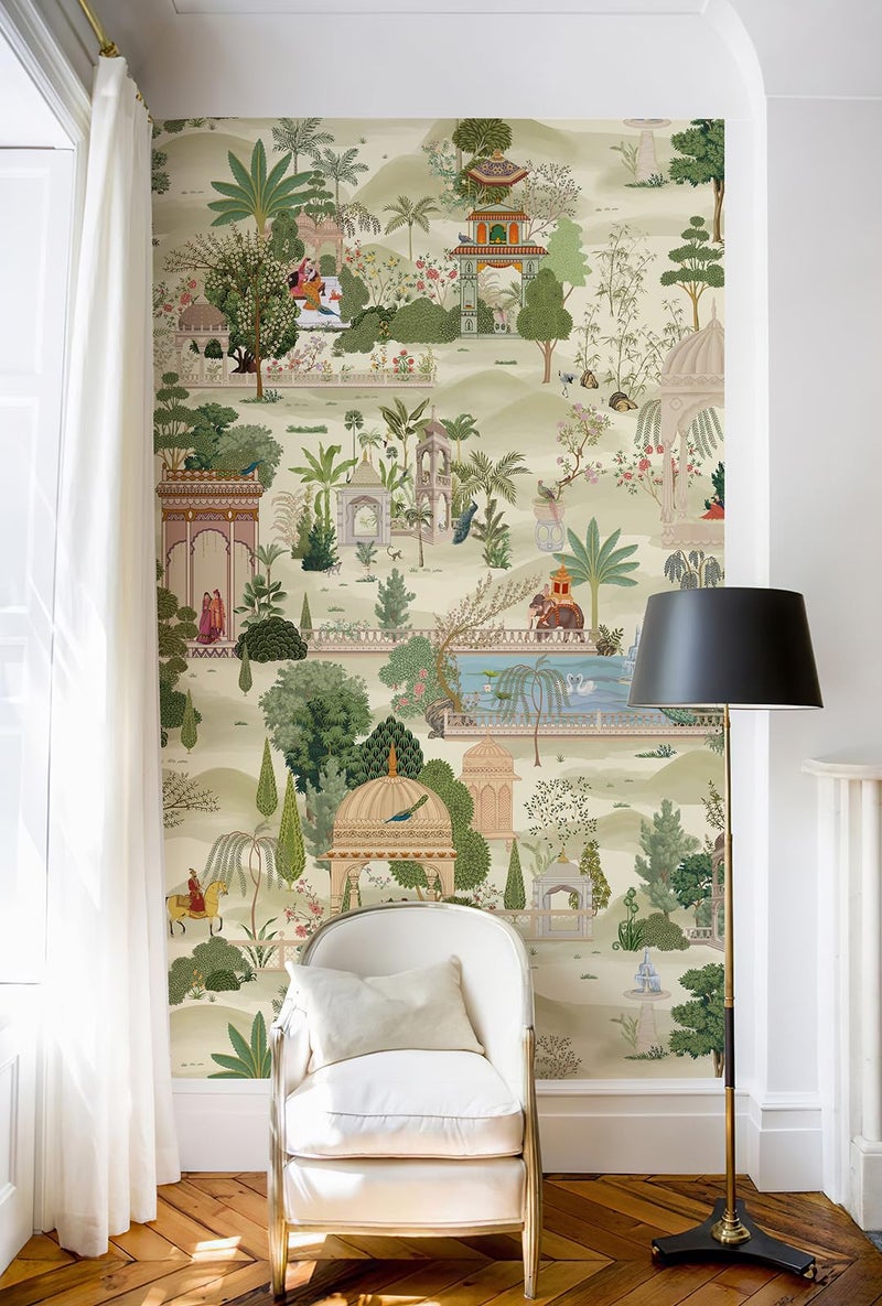 Zeeko Exotic Tropical Green Wall Murals Peel and Stick 59" W x 98" H Botanical Indian Garden Canvas Waterproof Self-Adhesive Removable Wallpaper for Hallway Large Art Wall Decor - Image 1