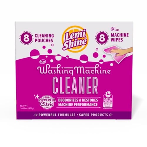 Lemi Shine Washing Machine Cleaner - Hard Water Citric Acid Cleaning Powder - Includes Machine Cleaning Wipes - 16.88 oz (8 Pack) - Image 1