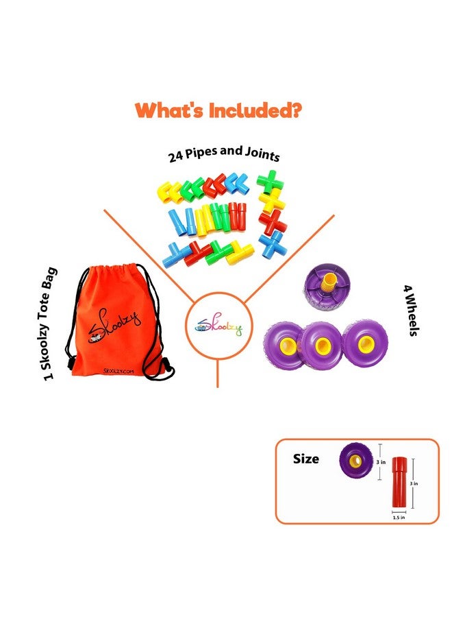 سكولزي مجموعة ألعاب وألعاب تعليمية من 29 قطعة من أنابيب التعلم الجذعية، مكعبات بناء تعليمية للأطفال المصابين باضطراب نقص الانتباه وفرط الحركة والتوحد، تتضمن عجلات وأنابيب ومفاصل وكتاب إلكتروني - Image 3