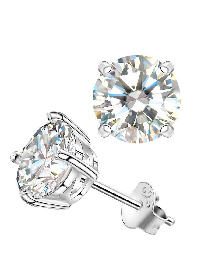Saintda Moissanite Stud Earrings for Women, Lab Created Diamond Solitaire Earrings Gold Vermeil 925 Sterling Silver Jewelry Gift Women Men, 0.6carats-(0.3ct*2)-4.0mm, Silver, Moissanite - Image 1
