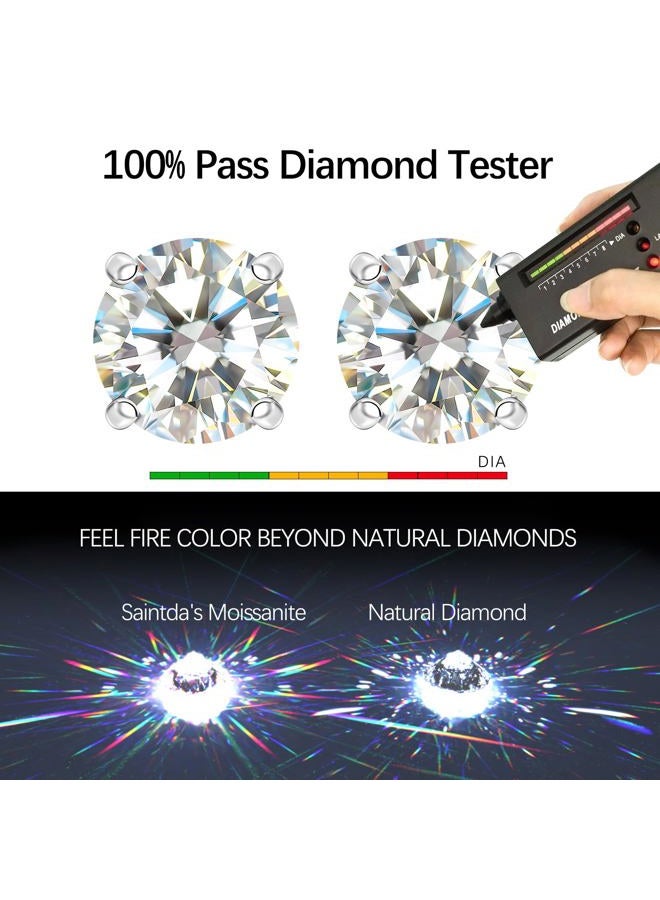 Saintda Moissanite Stud Earrings for Women, Lab Created Diamond Solitaire Earrings Gold Vermeil 925 Sterling Silver Jewelry Gift Women Men, 0.6carats-(0.3ct*2)-4.0mm, Silver, Moissanite - Image 5