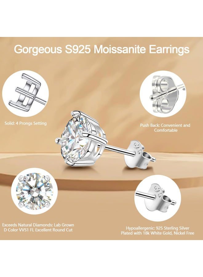 Saintda Moissanite Stud Earrings for Women, Lab Created Diamond Solitaire Earrings Gold Vermeil 925 Sterling Silver Jewelry Gift Women Men, 0.6carats-(0.3ct*2)-4.0mm, Silver, Moissanite - Image 4