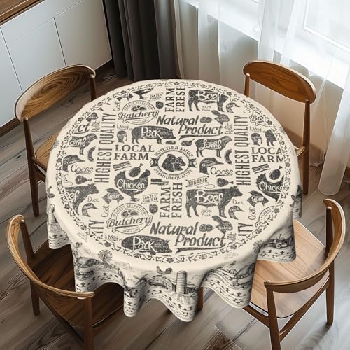 Imiss Vintage Cow House Round Tablecloth 60 Inch - Farmhouse Animal Washable Table Cloth Rustic Chicken Wrinkle Resistant Table Cover for Party Picnic Dinner Decor - Image 3