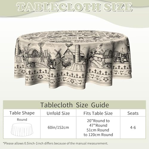 Imiss Vintage Cow House Round Tablecloth 60 Inch - Farmhouse Animal Washable Table Cloth Rustic Chicken Wrinkle Resistant Table Cover for Party Picnic Dinner Decor - Image 5