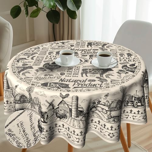 Imiss Vintage Cow House Round Tablecloth 60 Inch - Farmhouse Animal Washable Table Cloth Rustic Chicken Wrinkle Resistant Table Cover for Party Picnic Dinner Decor - Image 2