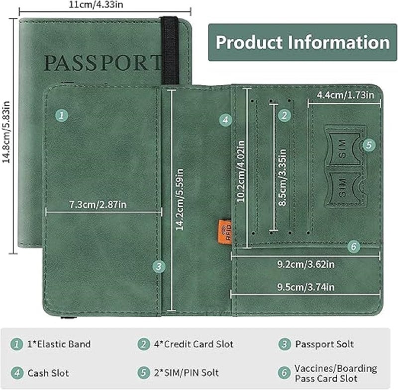 MOHILAA Passport Holder & Cover with Card and Boarding Pass Slots – PU Leather Bi-Fold Travel Wallet Case | RFID Blocking Travel Accessory for Passports, Credit Cards & IDs (Passport-Holder-Green-2) - Image 2