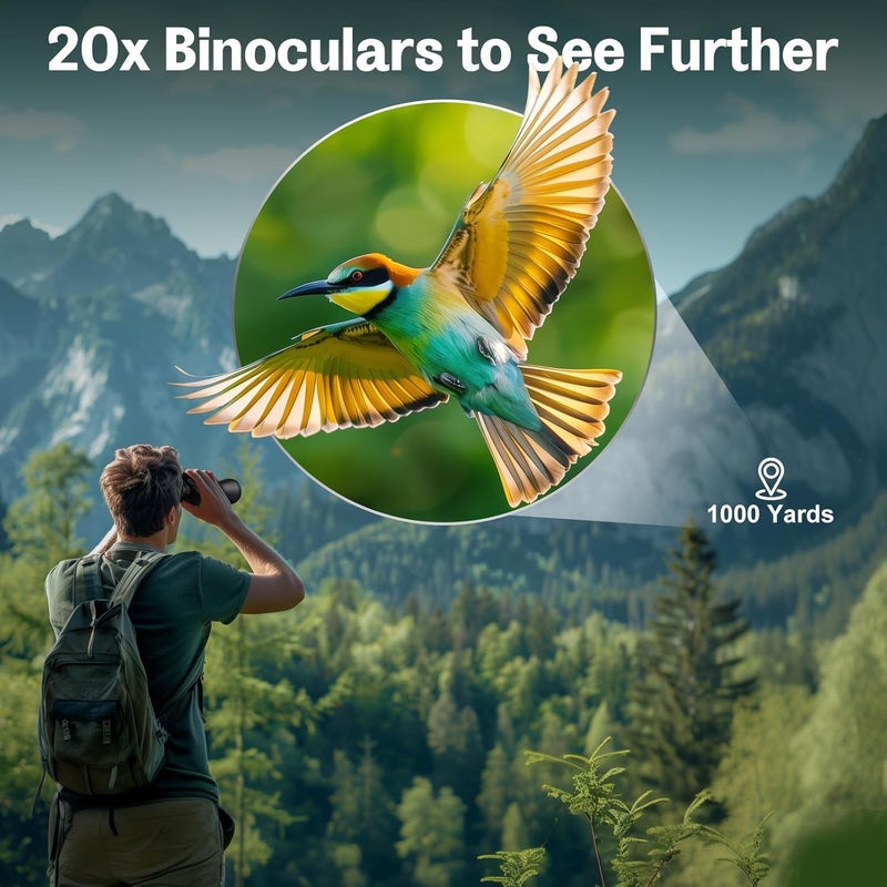 GHIME Binoculars for Long Distance, 20x50 Zoom, 2000 Meter Long Range with BAK4 Prism FMC Lens, Ultra HD Binocular for Traveling, Bird Watching, Wildlife, Safari - Image 2