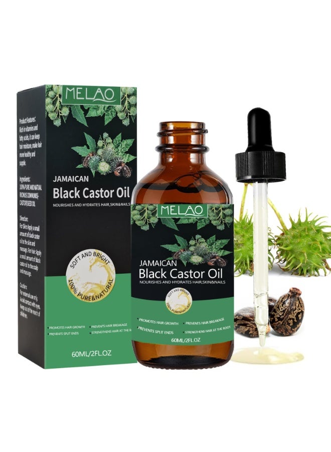 MELAO Jamaican Black Castor Oil, 2 Fl Oz Organic Cold Pressed Unrefined Glass Bottle ,100% Pure Cold Pressed Organic Castor Oil for Hair Eyelashes Eyebrows Growth, Moisturizing Scalp, Skin and Nails(60ML) - Image 1